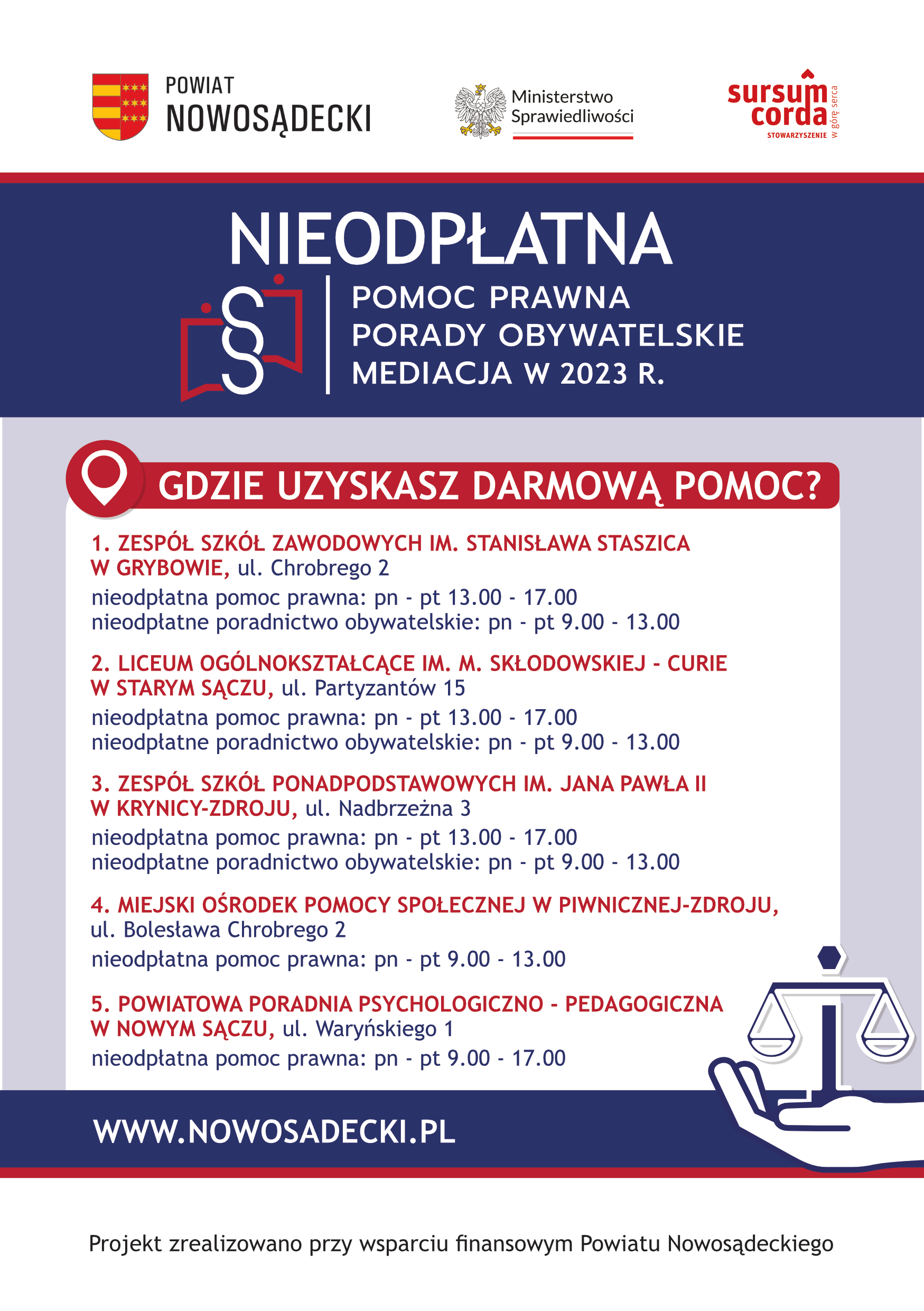 ULOTKA – nieodpłatna pomoc prawna w powiecie nowosądeckim