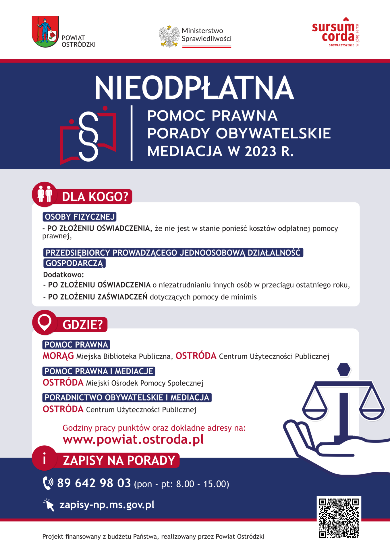 PLAKAT – nieodpłatna pomoc prawna w powiecie ostródzkim