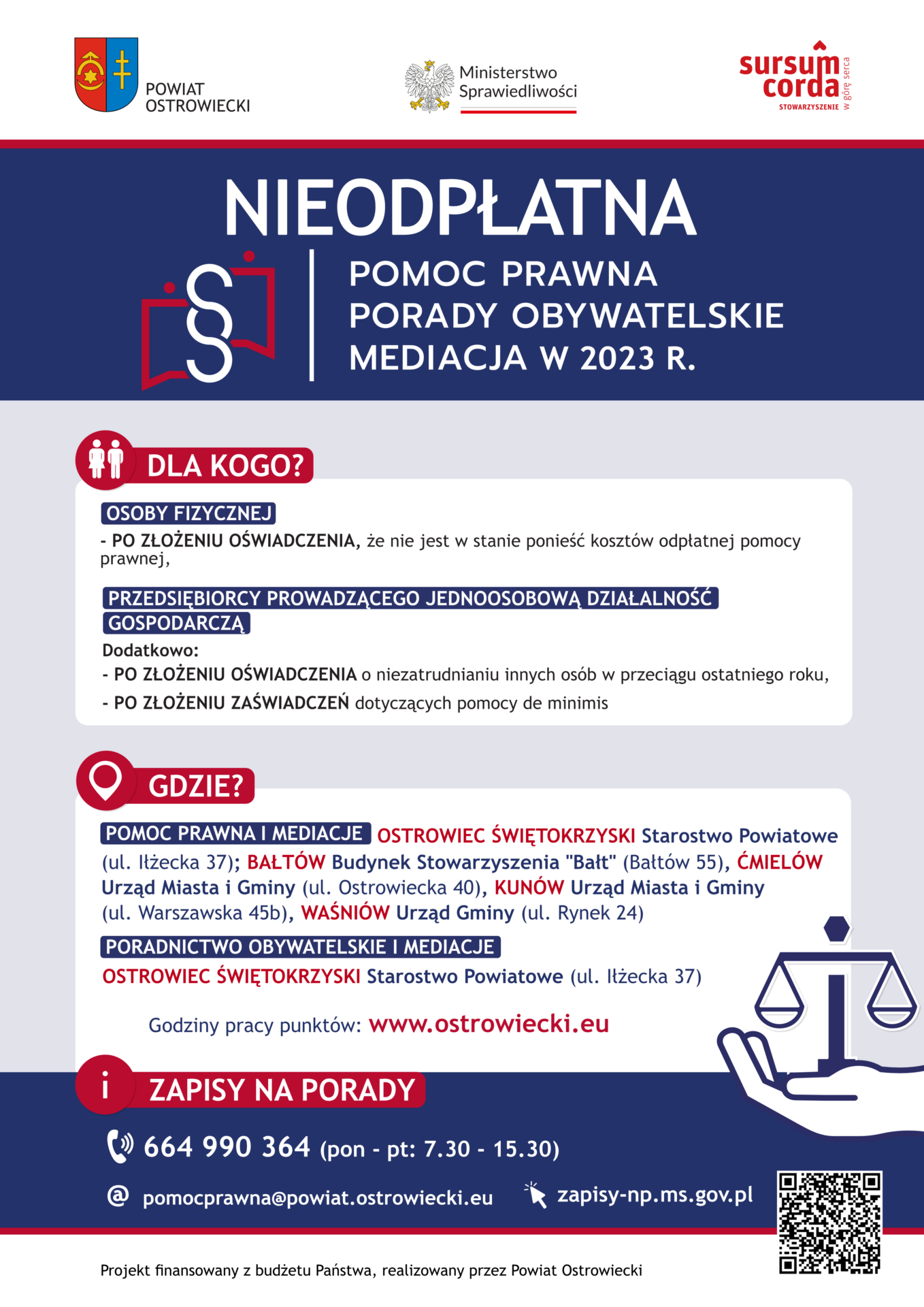PLAKAT – nieodpłatna pomoc prawna w powiecie ostrowieckim