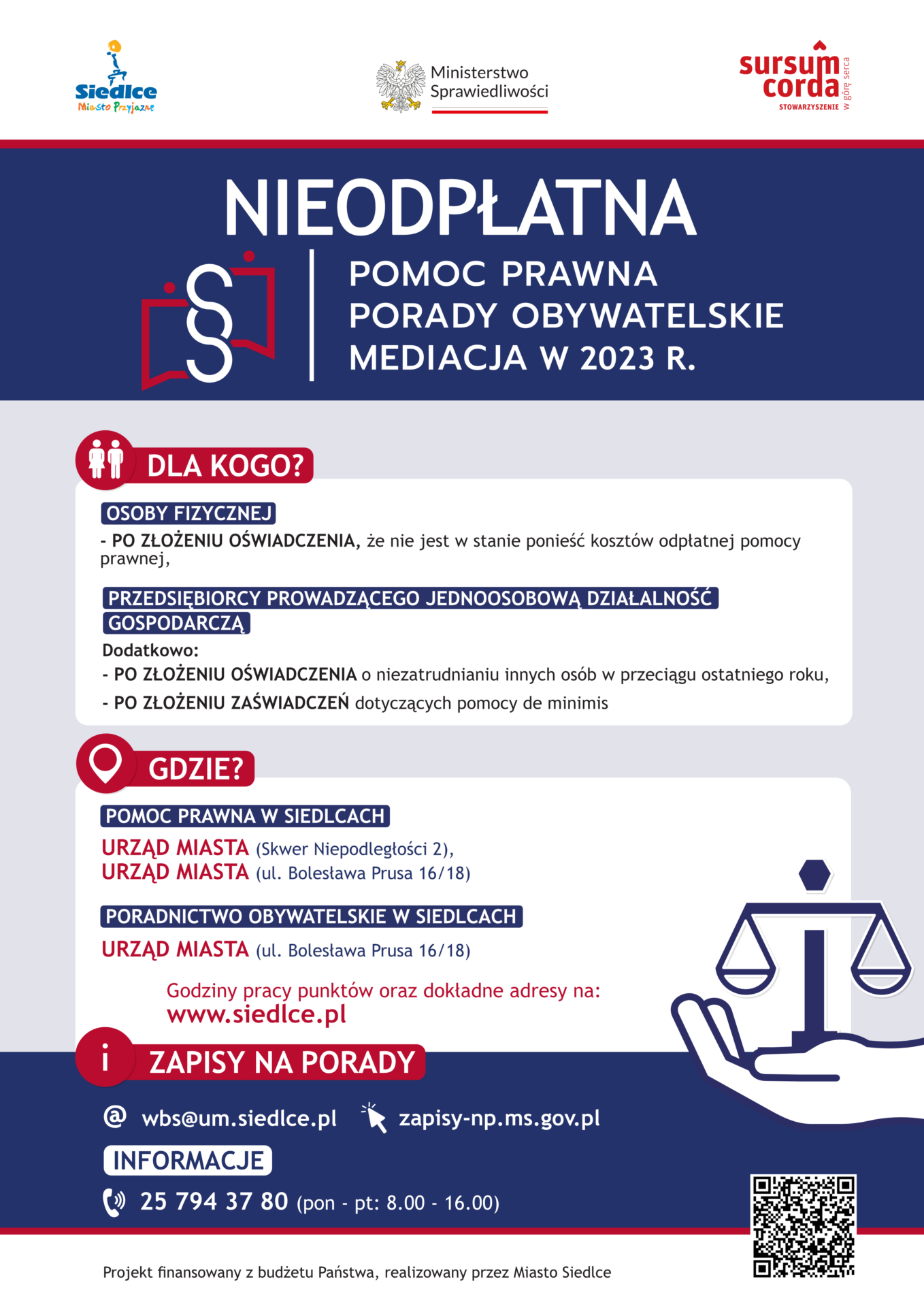PLAKAT - nieodpłatna pomoc prawna w Siedlcach