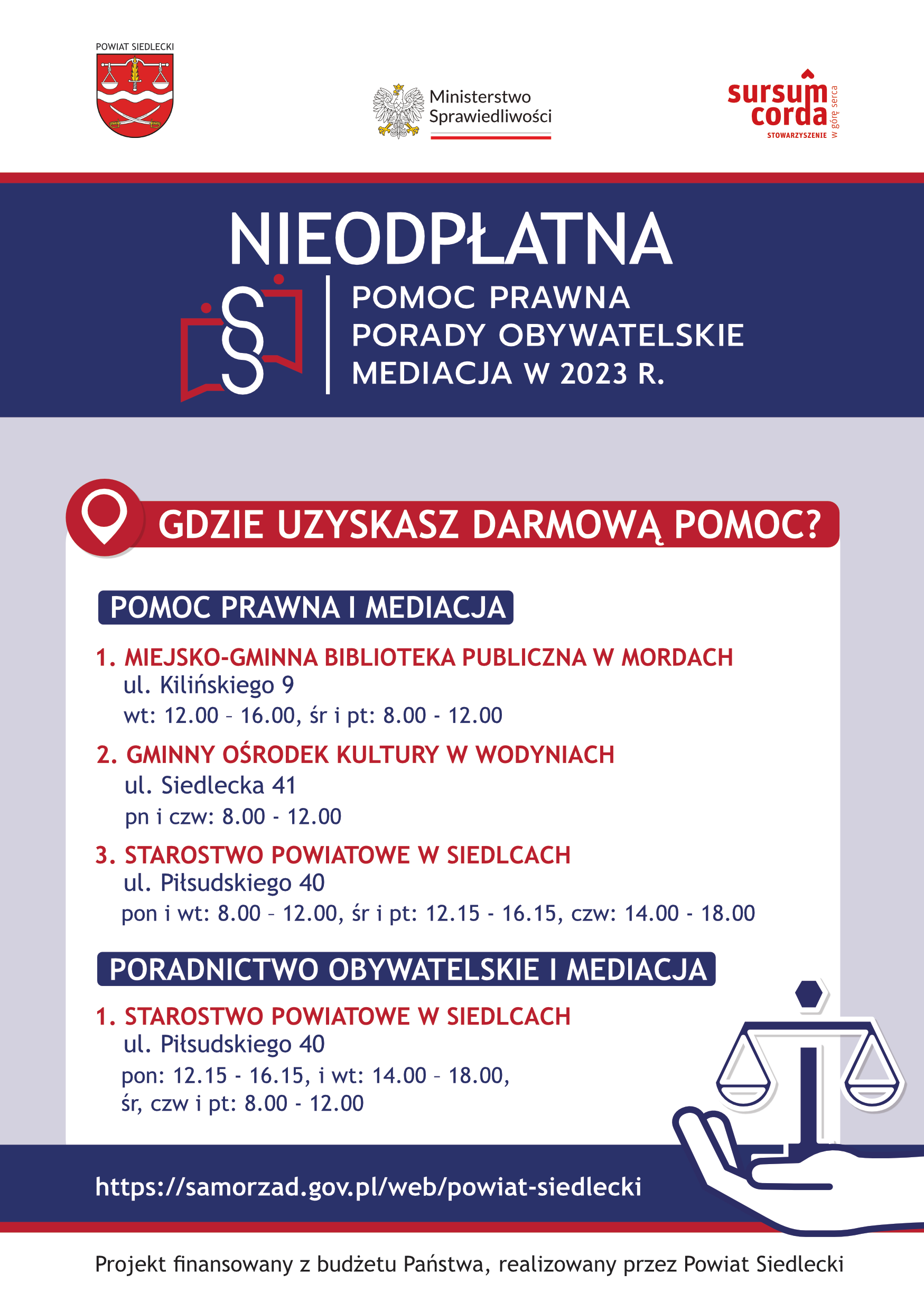ULOTKA – nieodpłatna pomoc prawna w powiecie siedleckim