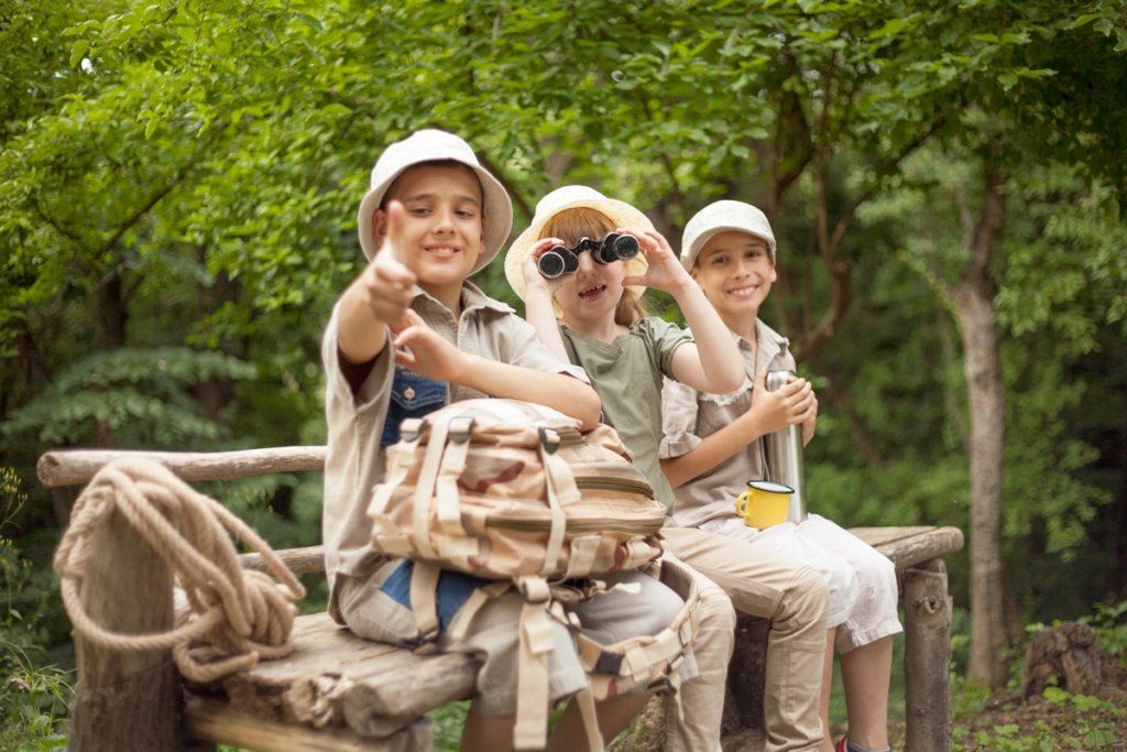 excited children on a camping trip