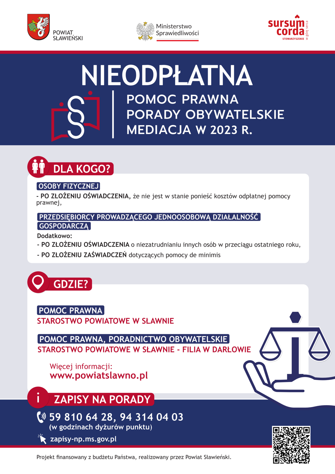 PLAKAT – nieodpłatna pomoc prawna w powiecie sławieńskim