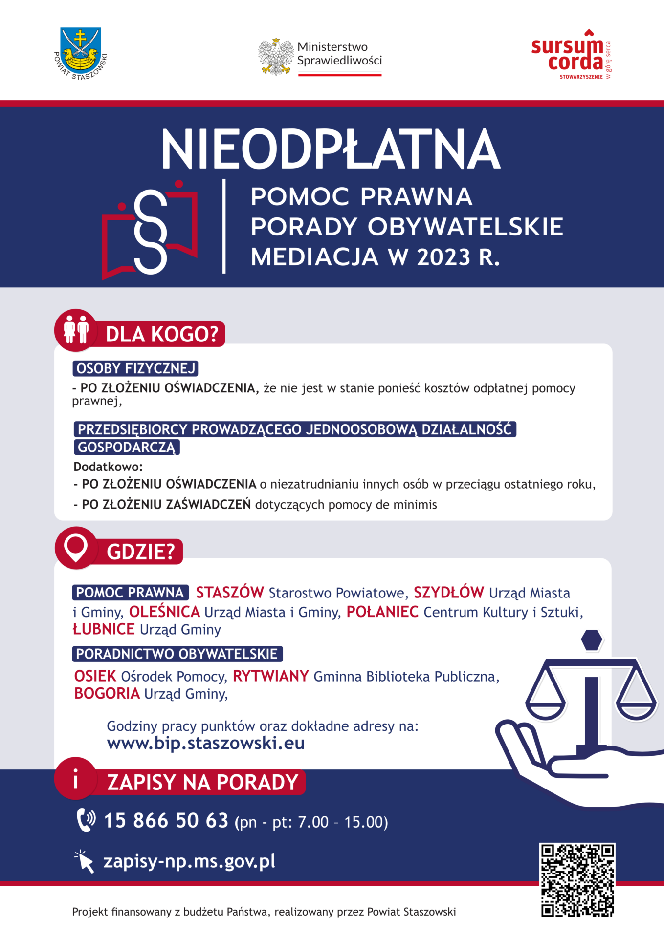 PLAKAT – nieodpłatna pomoc prawna w powiecie staszowskim