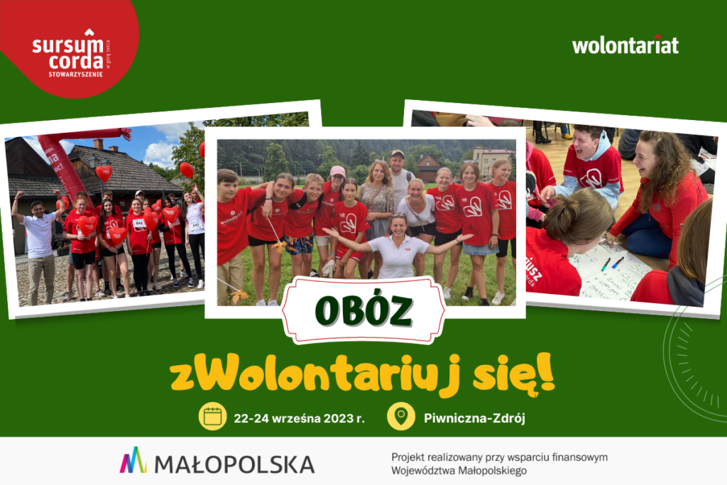 Grafika promująca obóz dla wolontariuszy