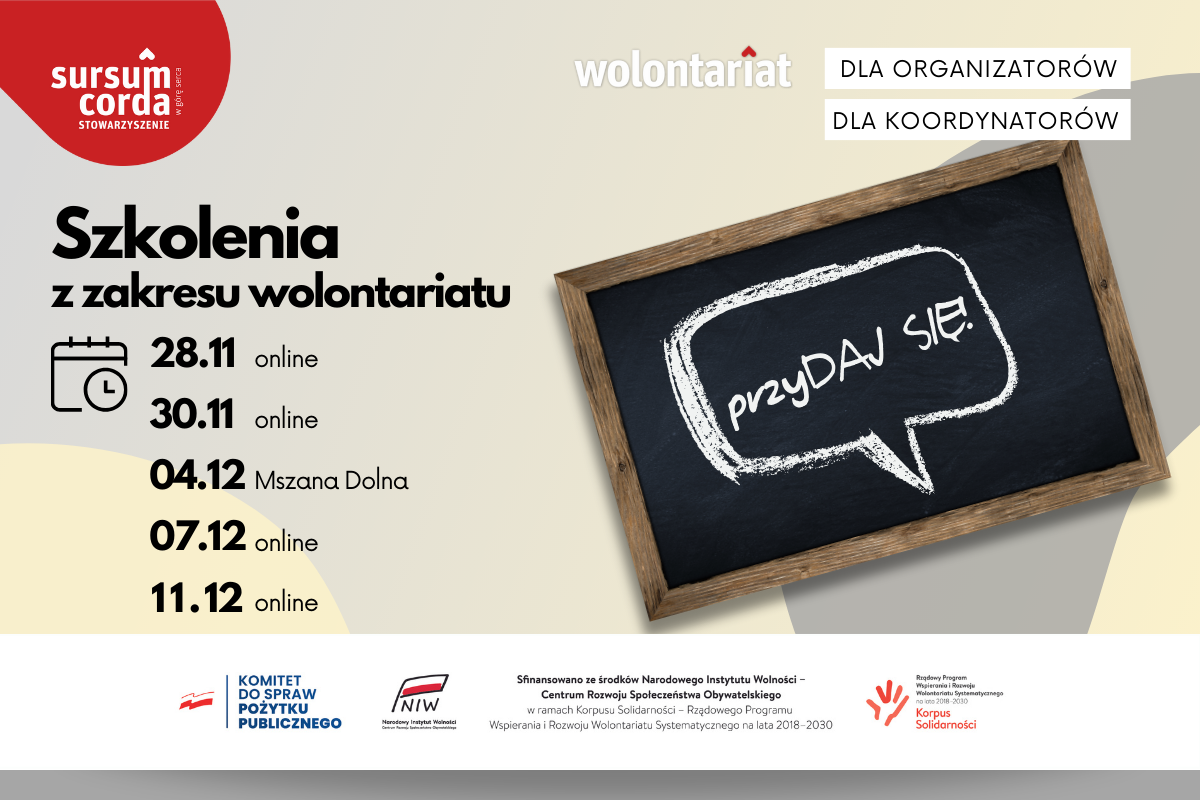 Cykl wyjątkowych szkoleń dla wszystkich, którym bliski jest temat wolontariatu