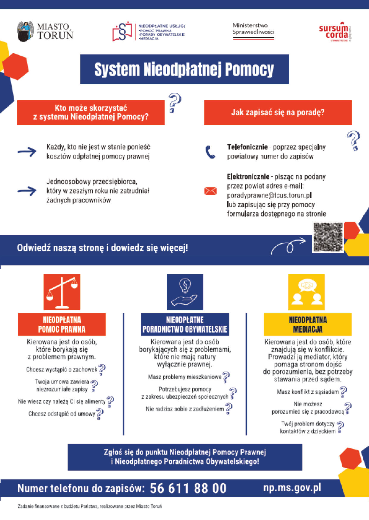 Ulotka dwustronna systemu Nieodpłatnej Pomocy ze spadami