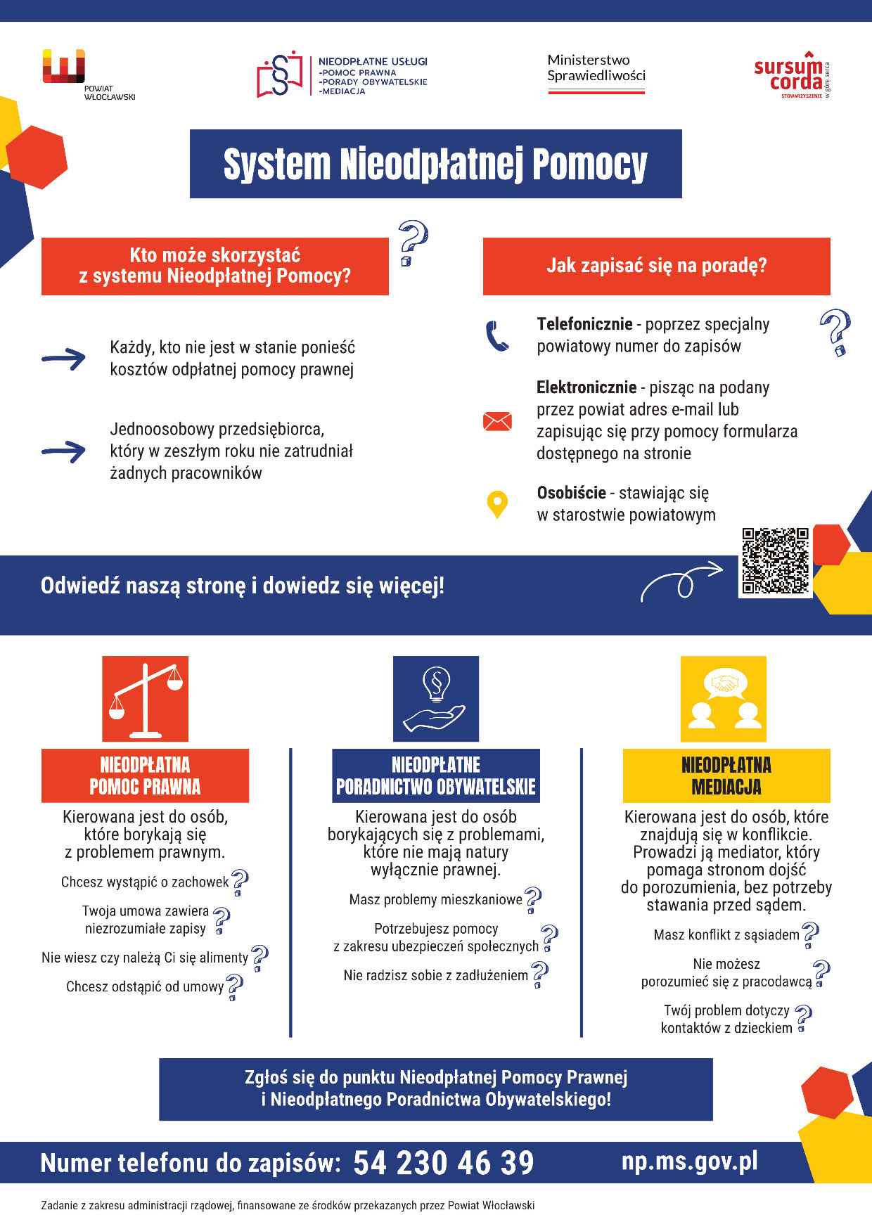 Ulotka dwustronna systemu Nieodpłatnej Pomocy ze spadami
